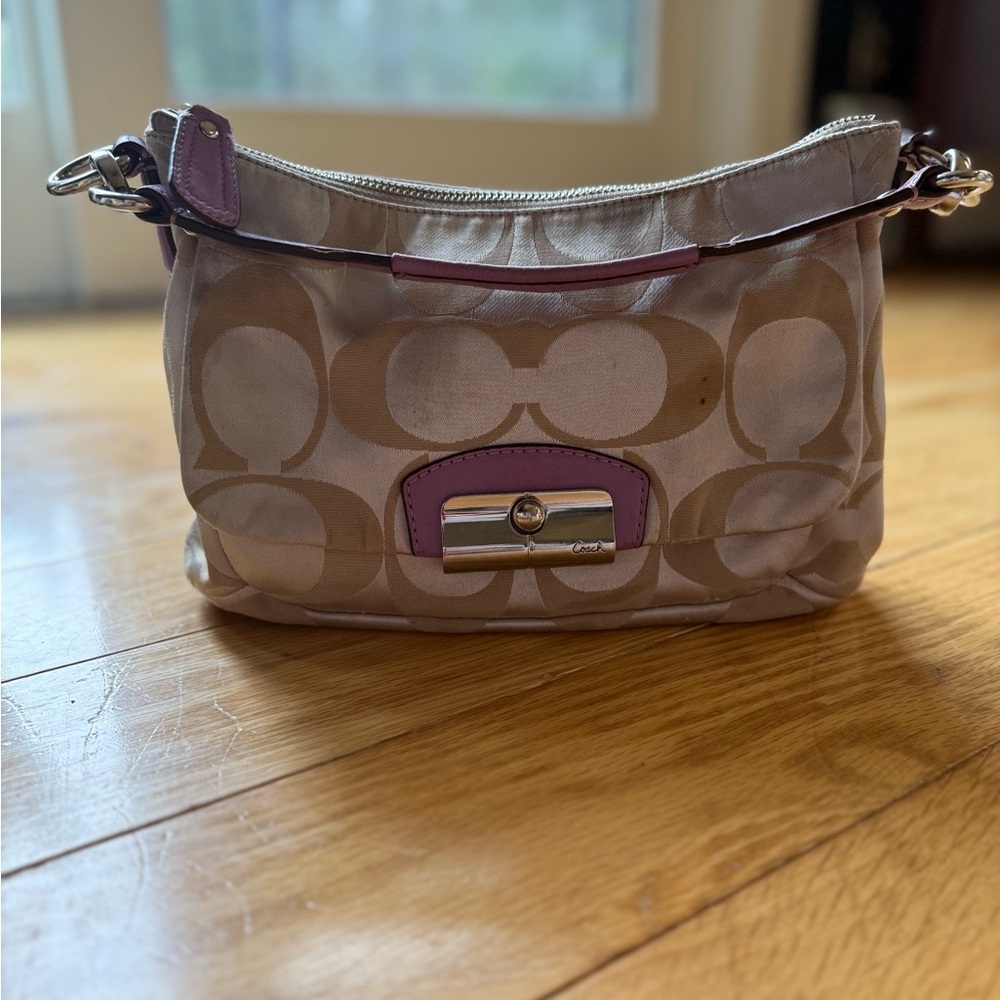 Coach Stylish Tan and Purple Women's Bag